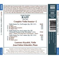 Joachim Raff Complete Violin Sonatas (volume 2) - Date de Sortie - Couverture arrière